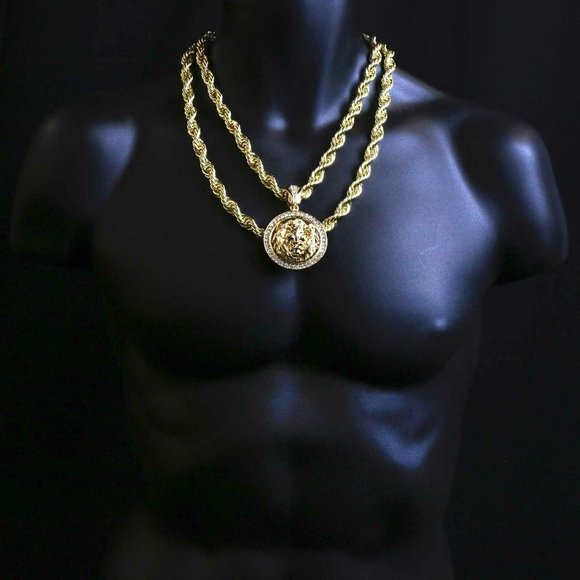 14k Gold Lion Chain + Pendant + Rope Chain - Picture 2 of 4